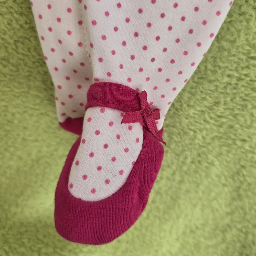 NWT  0-3M  HONEY BUNNY ~  FOOTIE + BIB - Carters 2-PIECE  Pink Poka-dot SET (Q1)